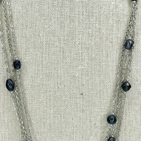 Silver Tone Blue Beaded Chain Link Necklace and Matching Dangle Earrings - Picture 7 of 7